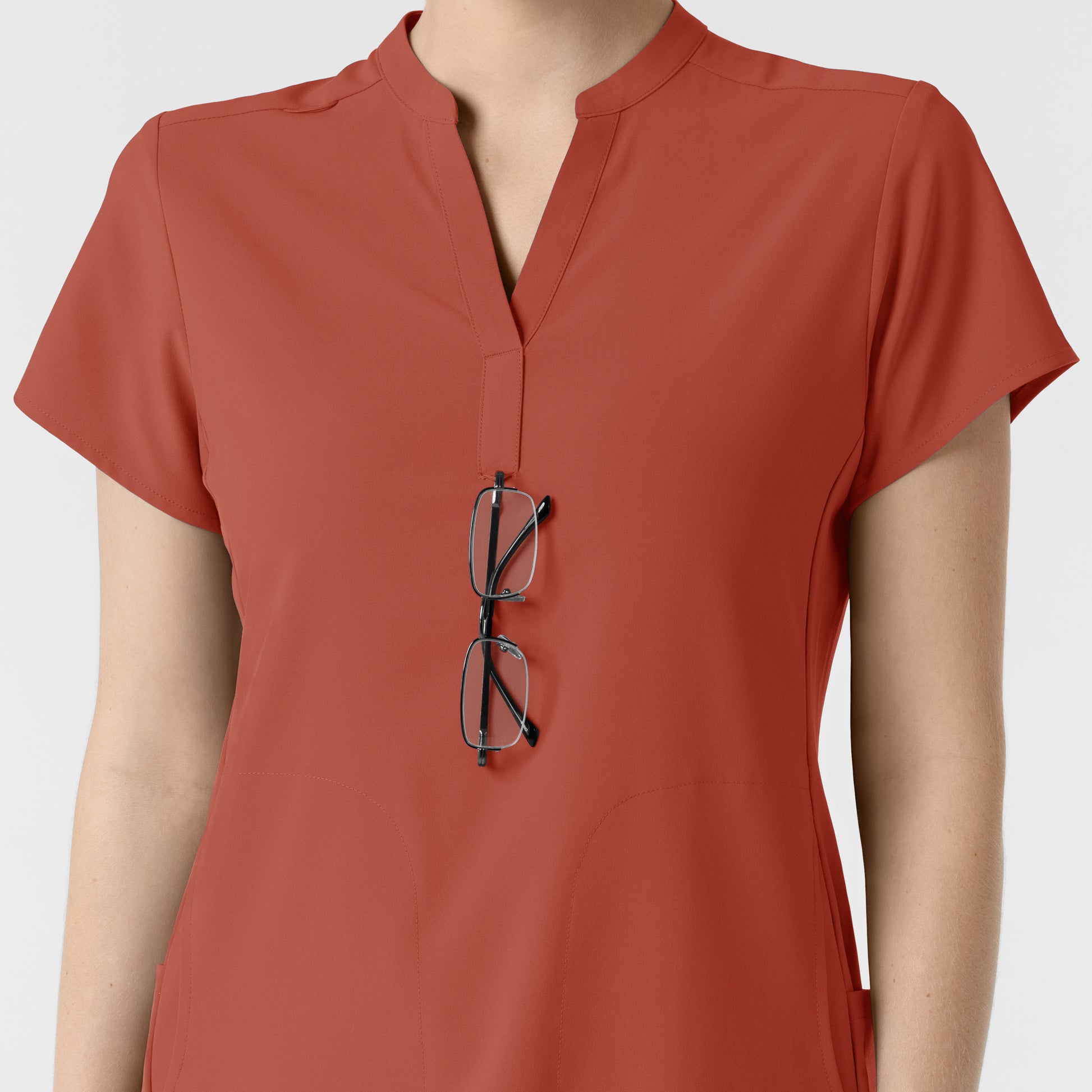 RENEW 6734 Mandarin Collar Scrub Top Mineral Red Model Image Alternate | Wink