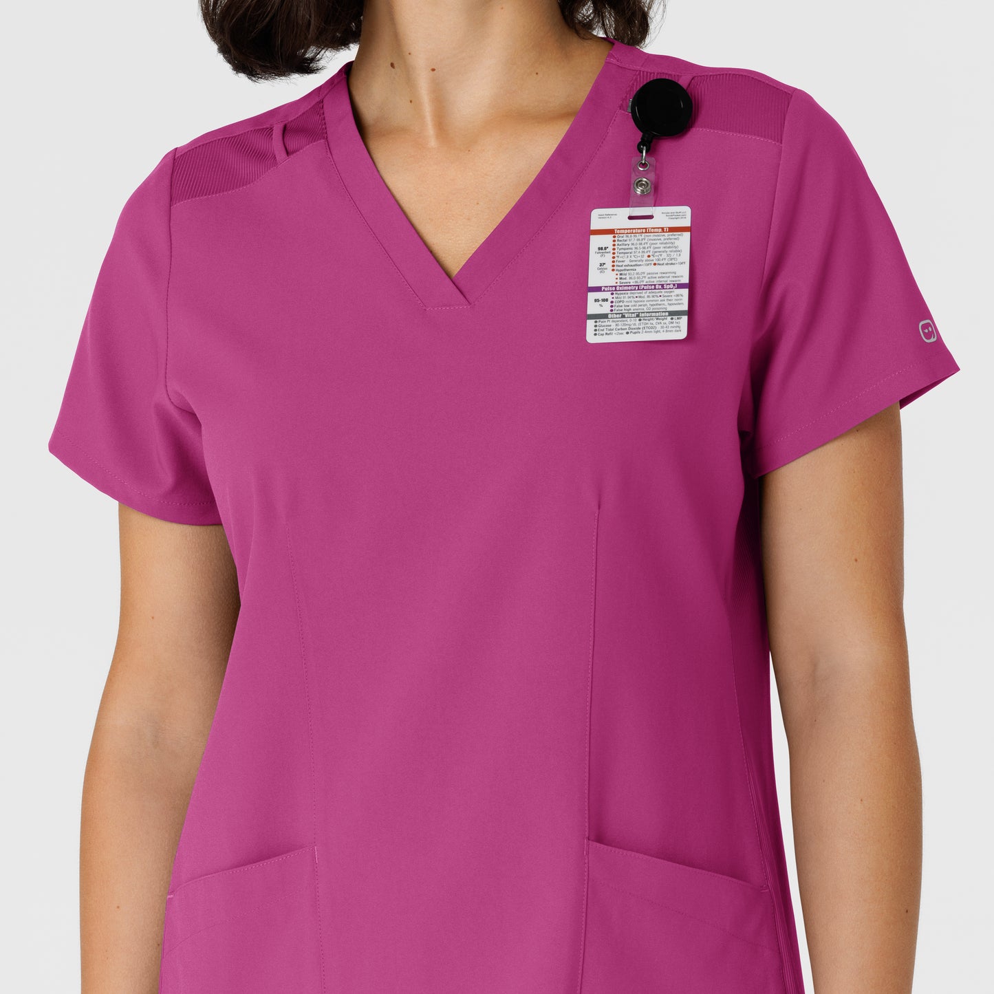 W123 6145 Flex-n-Reach Side Panel V-Neck Scrub Top Raspberry Model Image Alternate | Wink