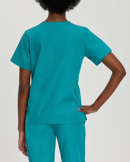 Essentials 8219 Women's 4 Pocket V Neck Scrub Top Teal Image