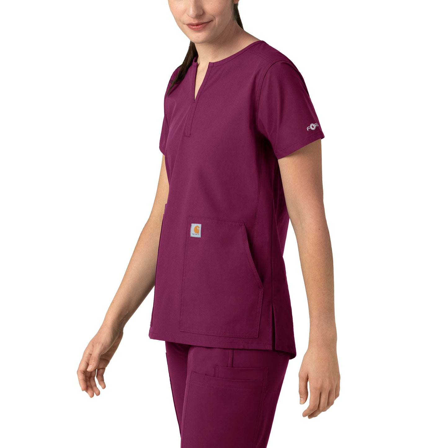 Force Essentials C12213 Notch Neck Tunic Scrub Top Wine Model Image Left Side | Carhartt