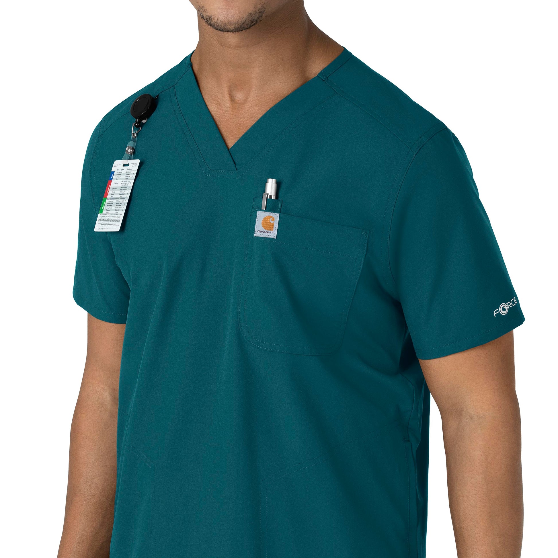 Force Essentials C16113 Men's V-Neck Shirttail Scrub Top Caribbean Blue Model Image Alternate | Carhartt