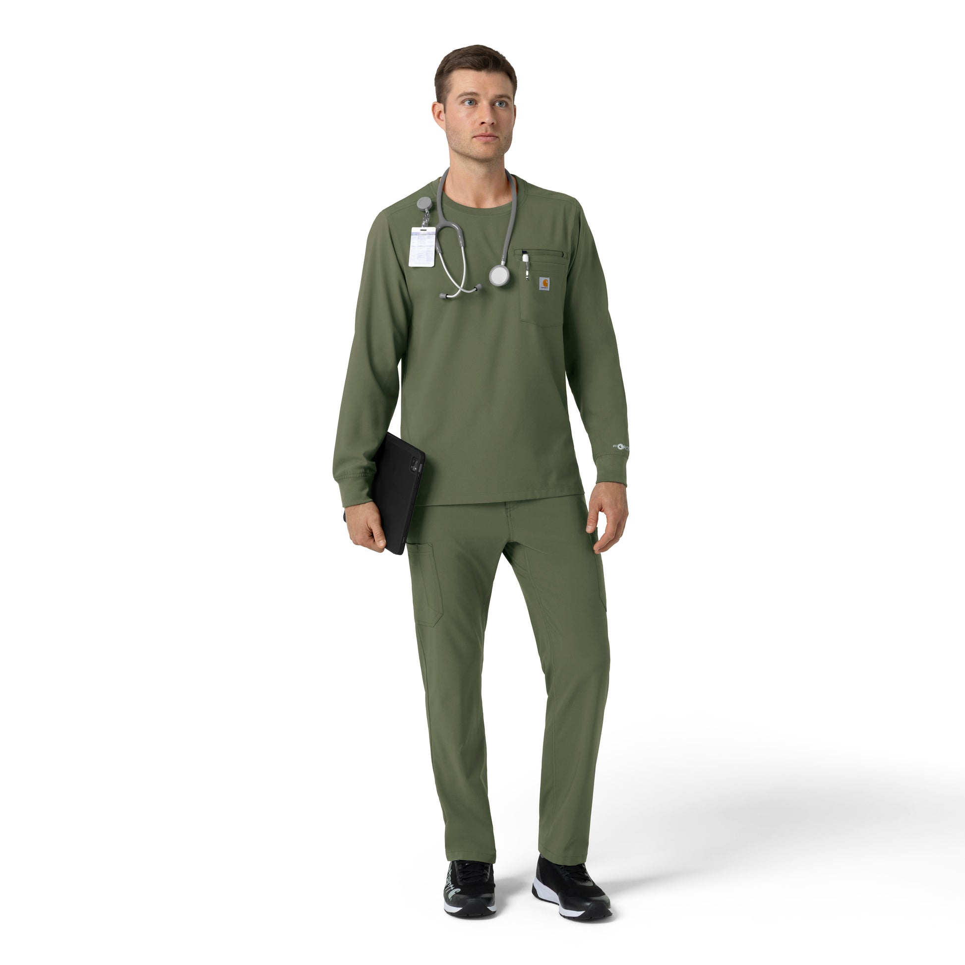 Force Cross-Flex C16610 Men's Crew Neck Long Sleeve Scrub Top Olive