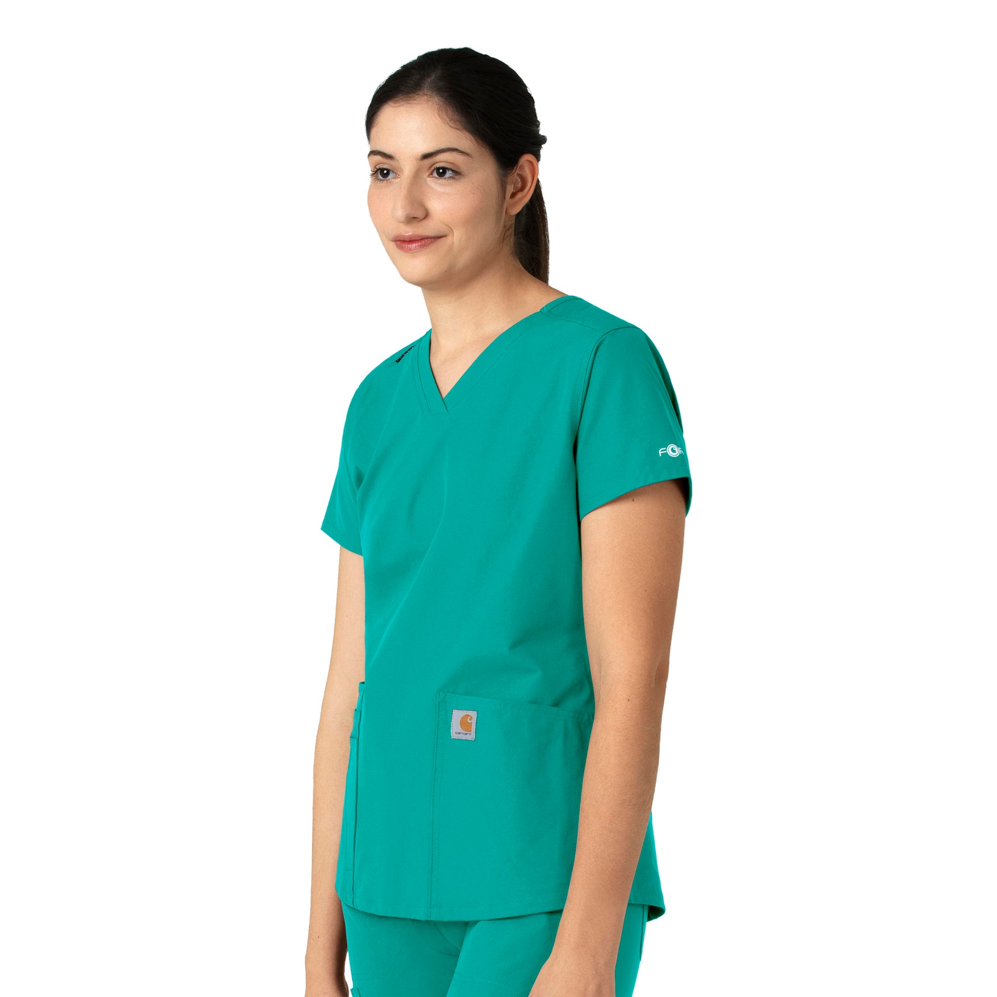 Force Essentials C12113 V-Neck Scrub Top Teal Blue Model Image Right Side | Carhartt