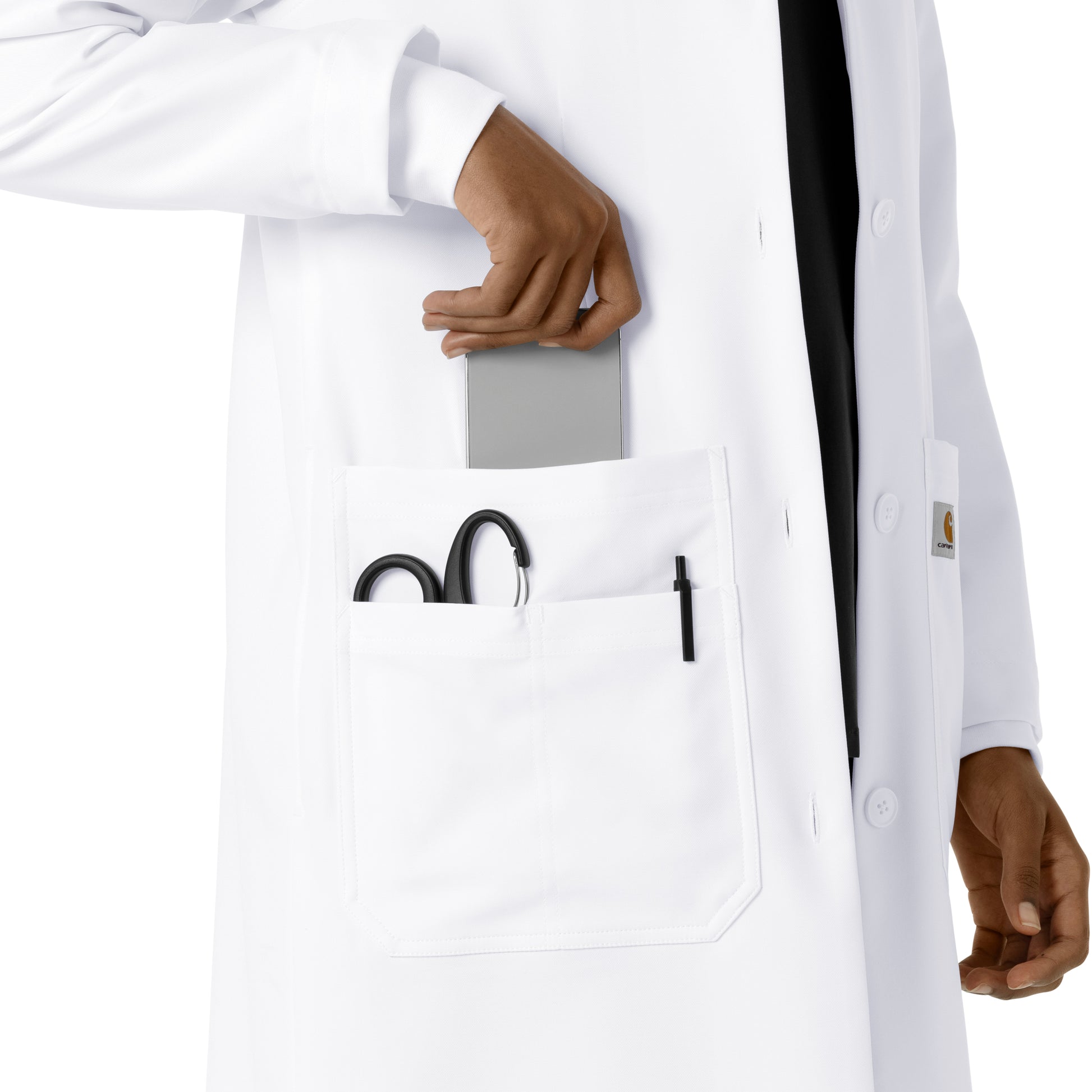 Lab Coats C74005 Long Lab Coat White Model Image Alternate | Carhartt