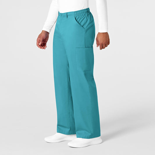 WonderWORK 503 Men's Cargo Scrub Pants Teal Blue Model Image Right Side | Wink