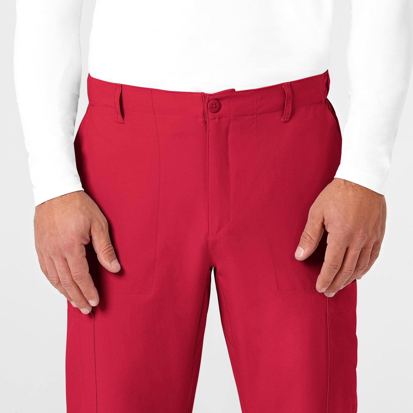 W123 5355 Men's Flat Front Cargo Scrub Pants Red Model Image Left Side | Wink