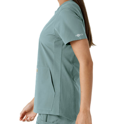 Force Essentials C12413 Notch Neck Tunic Knit Panel Scrub Top Summer Blue Model Image Alternate | Carhartt