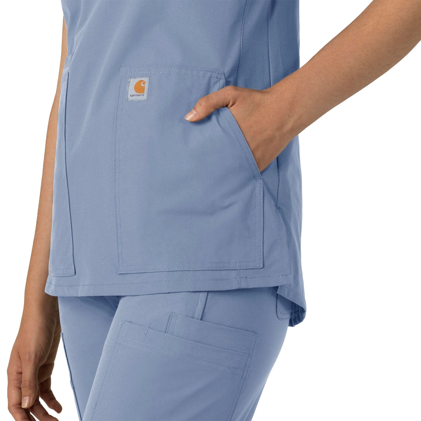 Force Essentials C12213 Notch Neck Tunic Scrub Top Ceil Blue Model Image Alternate | Carhartt