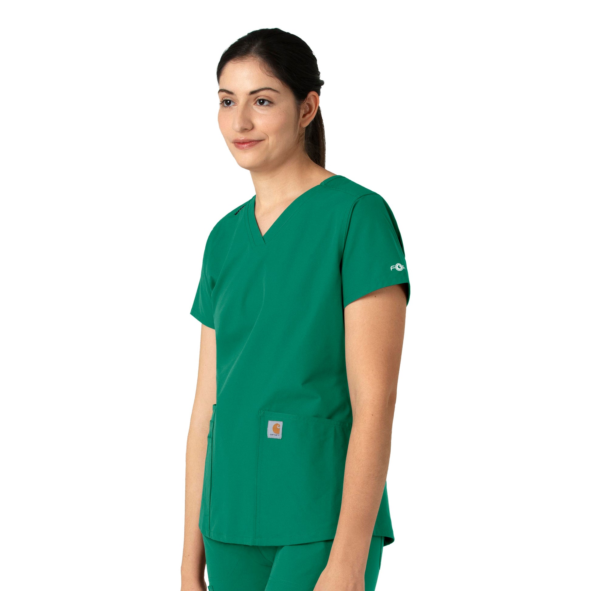 Force Essentials C12113 V-Neck Scrub Top Hunter Model Image Right Side | Carhartt