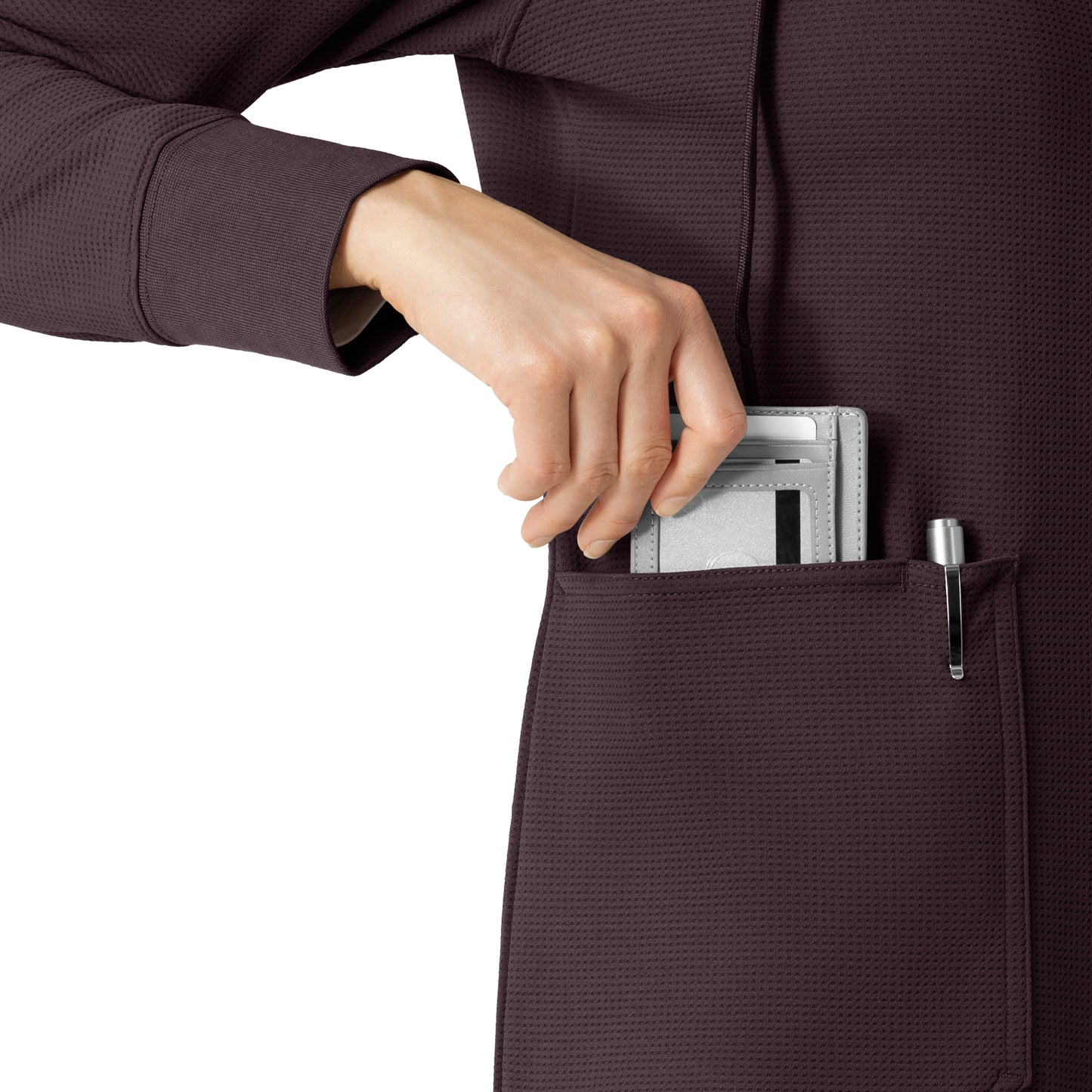 Layers C82008 Women's Full Zip Waffle Hoodie Dark Sepia