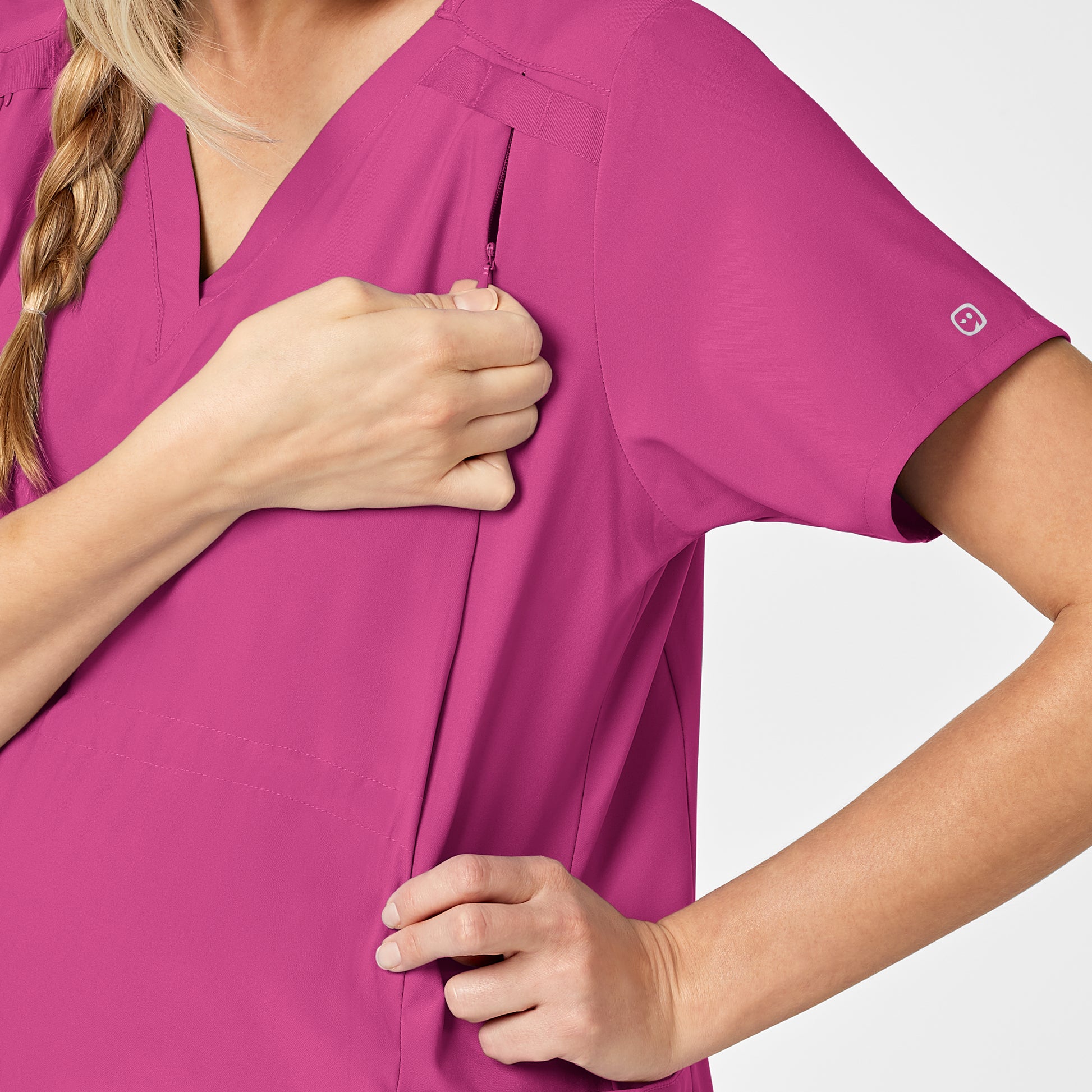 W123 4555 Maternity V-Neck Scrub Top Hot Pink Model Image Alternate | Wink