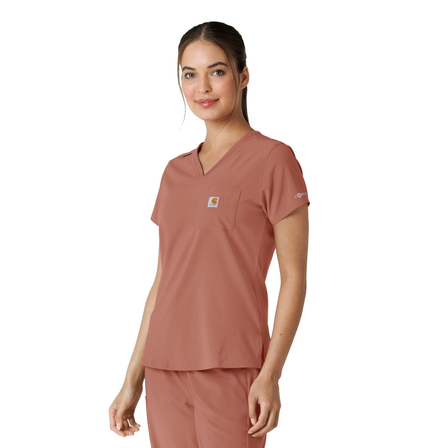 Force Cross-Flex C13410 Tuck-In Scrub Top Wildrose Model Image Right Side | Carhartt