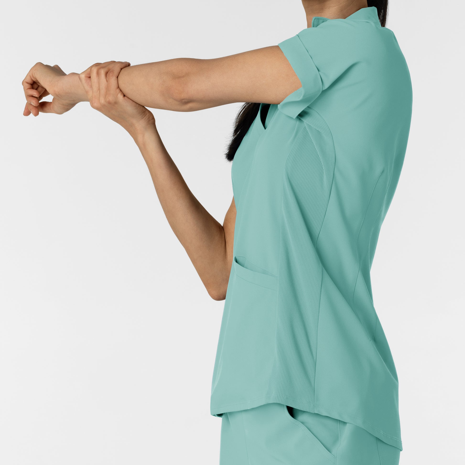 RENEW 6934 Women’s Flex-n-Reach Collared Scrub Top Turquoise Model Image Alternate | Wink