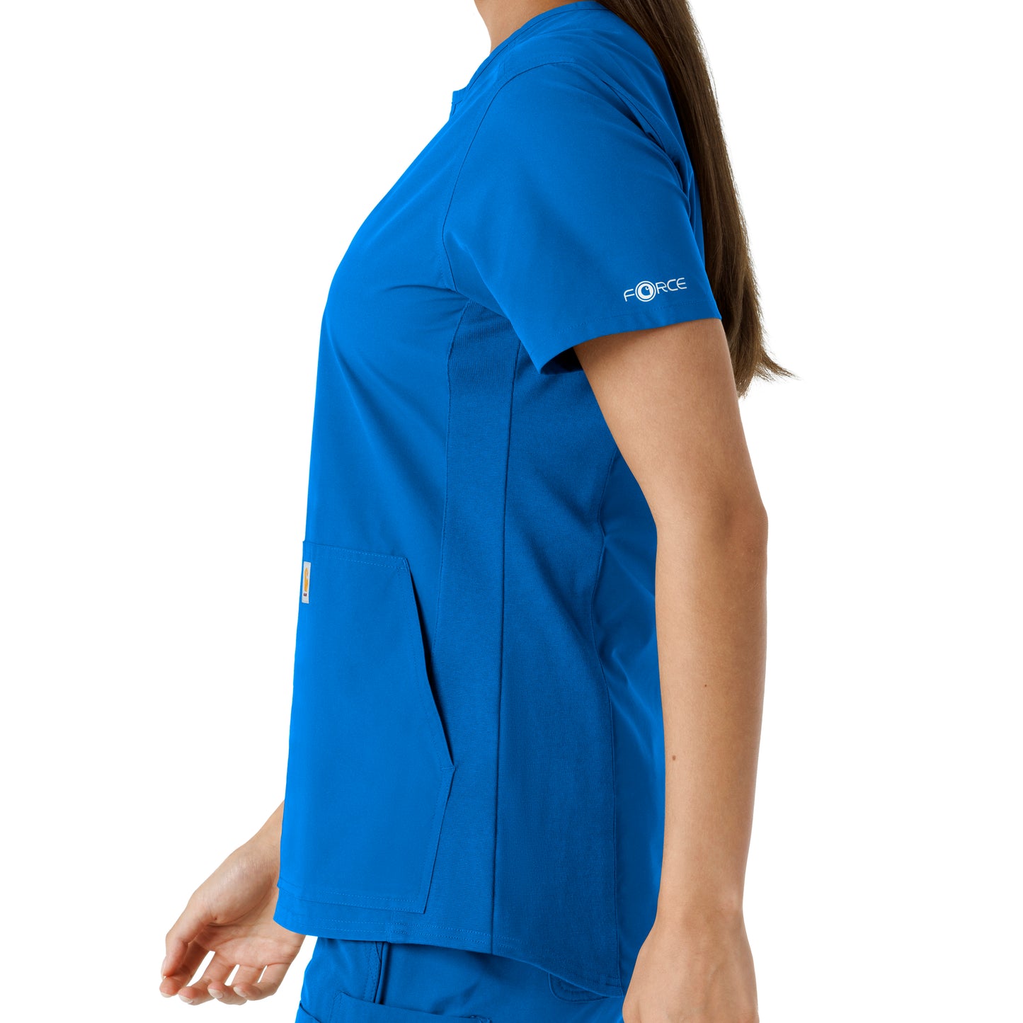 Force Essentials C12413 Notch Neck Tunic Knit Panel Scrub Top Royal Model Image Alternate | Carhartt