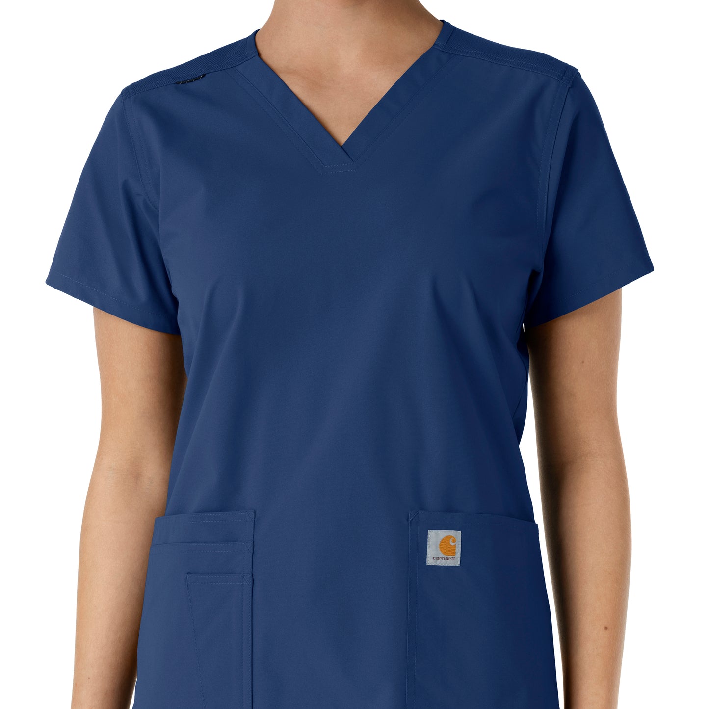 Force Essentials C12313 V-Neck Knit Panel Scrub Top Navy Model Image Alternate | Carhartt