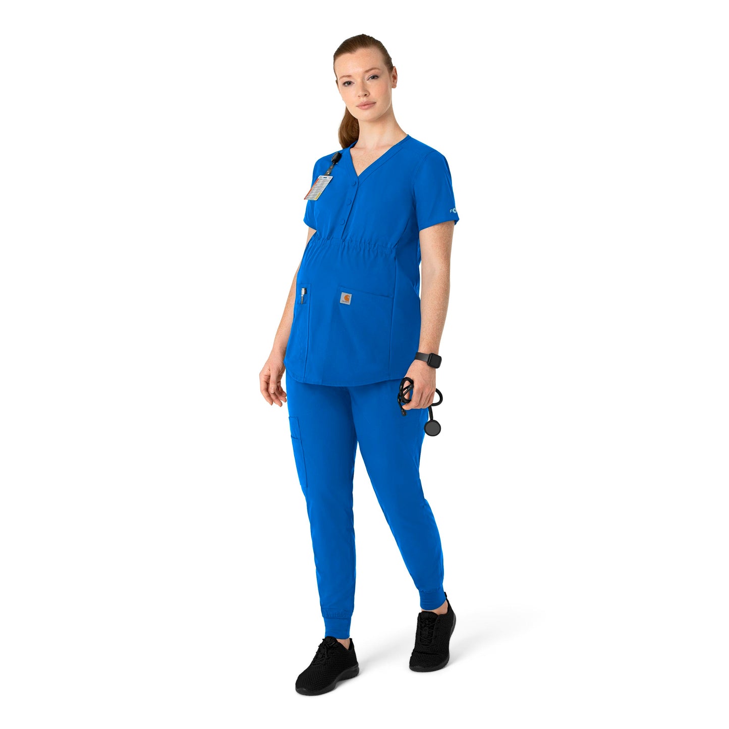 Force Essentials C14113 Henley Maternity Scrub Top Royal Model Image Right Side | Carhartt