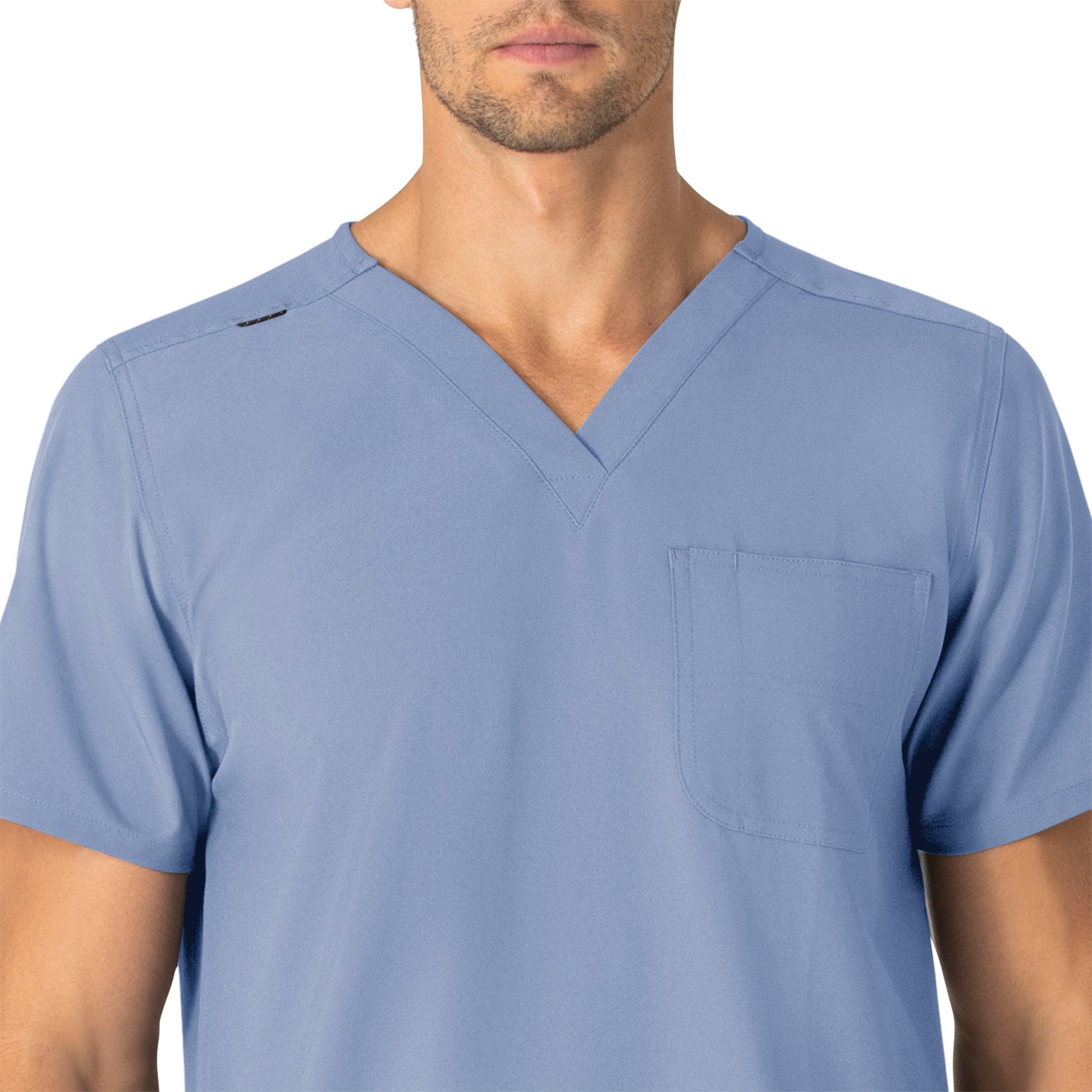 Force Essentials C15013 Unisex V-Neck 6-Pocket Scrub Top Ceil Blue Model Image Right Side | Carhartt