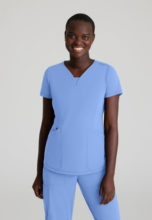 Skechers Slip-Ins Knits SKT220 Serene Knit Scrub Top Ciel Blue Model Image Front | Barco