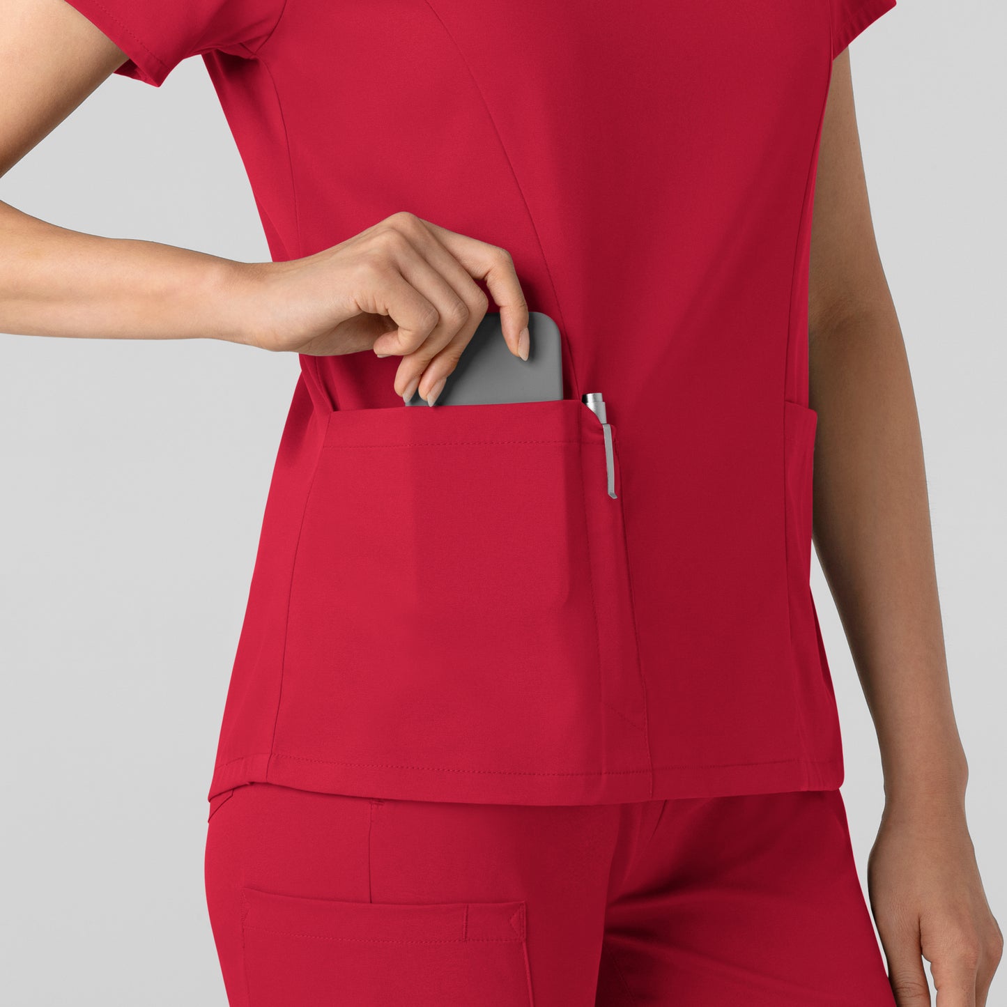 Boundless 6251 2-Pocket V-Neck Scrub Top Red Model Image Alternate | Wink