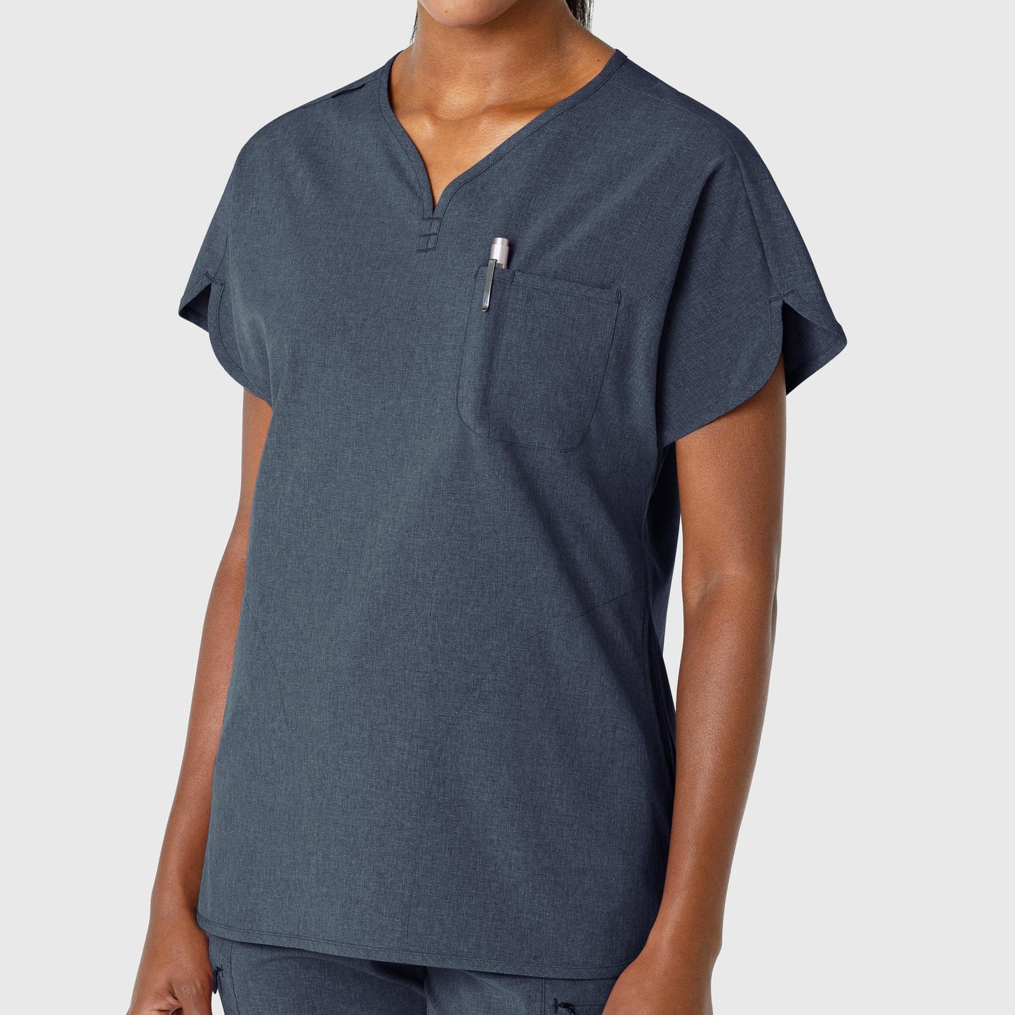 RENEW 6634 Dolman Scrub Top Navy Heather Model Image Alternate | Wink