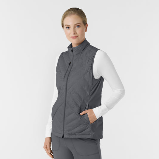 Layers 8277 Quilted Scrub Vest Pewter Model Image Right Side | Wink