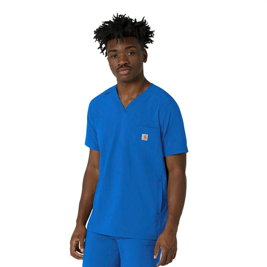 Force Cross-Flex C16410 Men's V-Neck Scrub Top Royal Model Image Right Side | Carhartt