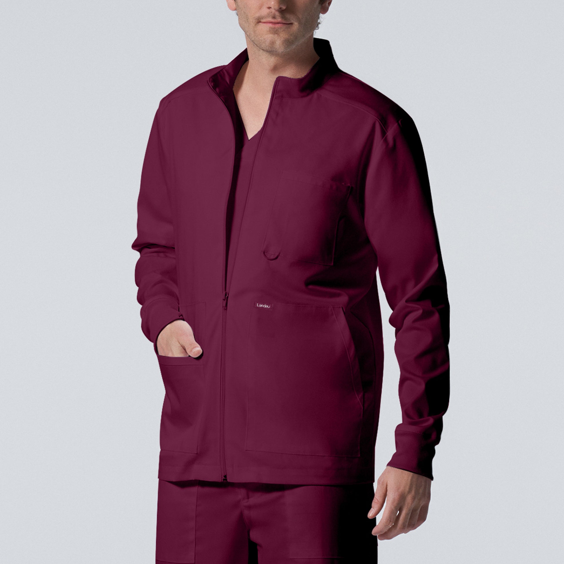 ProFlex LJ702 Men's 4 Pocket Scrub Jacket Wine Image