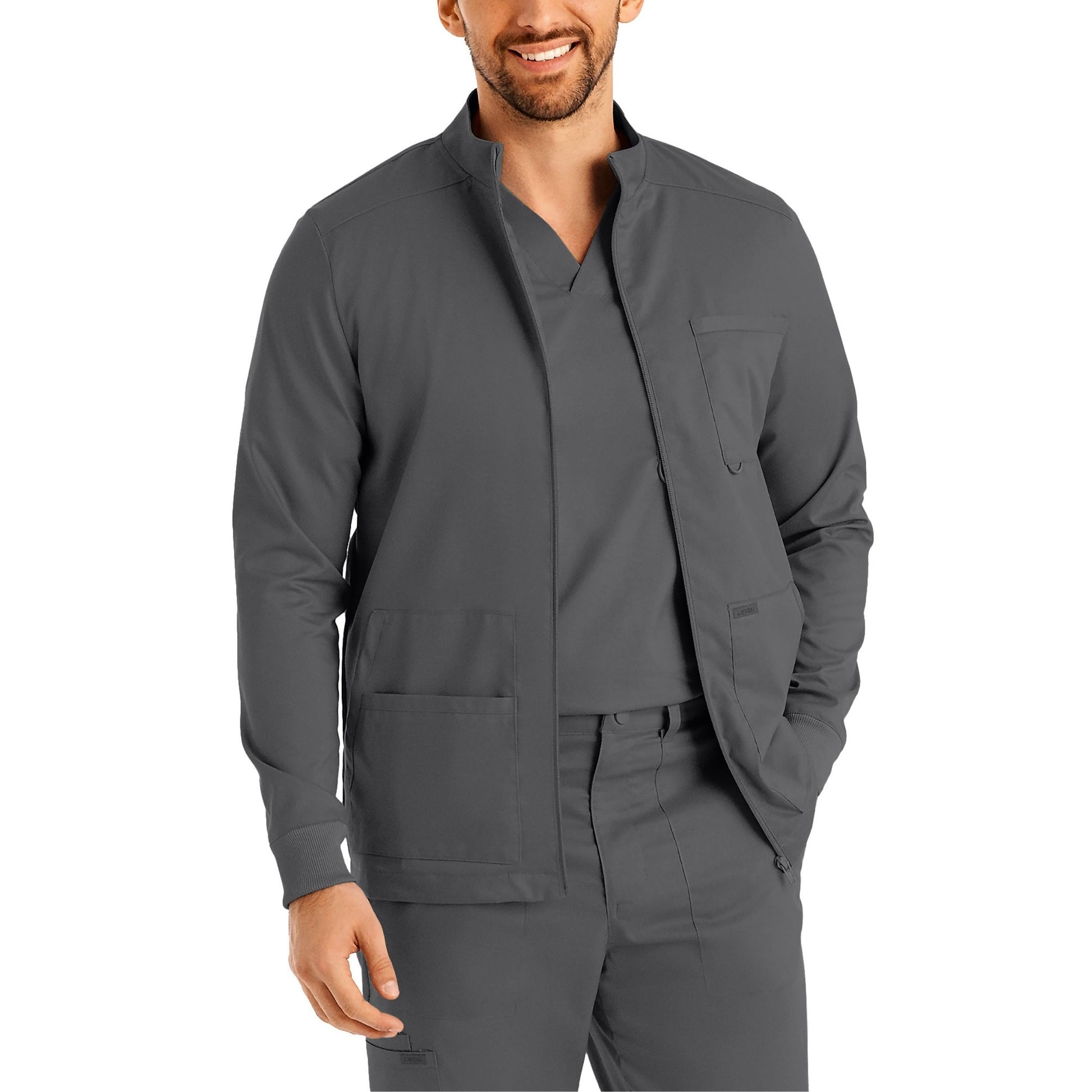 ProFlex LJ702 Men's 4 Pocket Scrub Jacket Steel Image