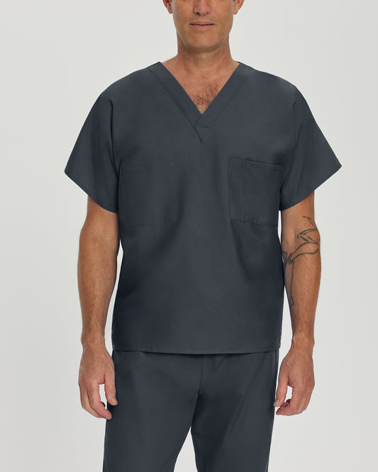 Essentials 7502 Unisex Reversible 1 Pocket V Neck Scrub Top Graphite Image