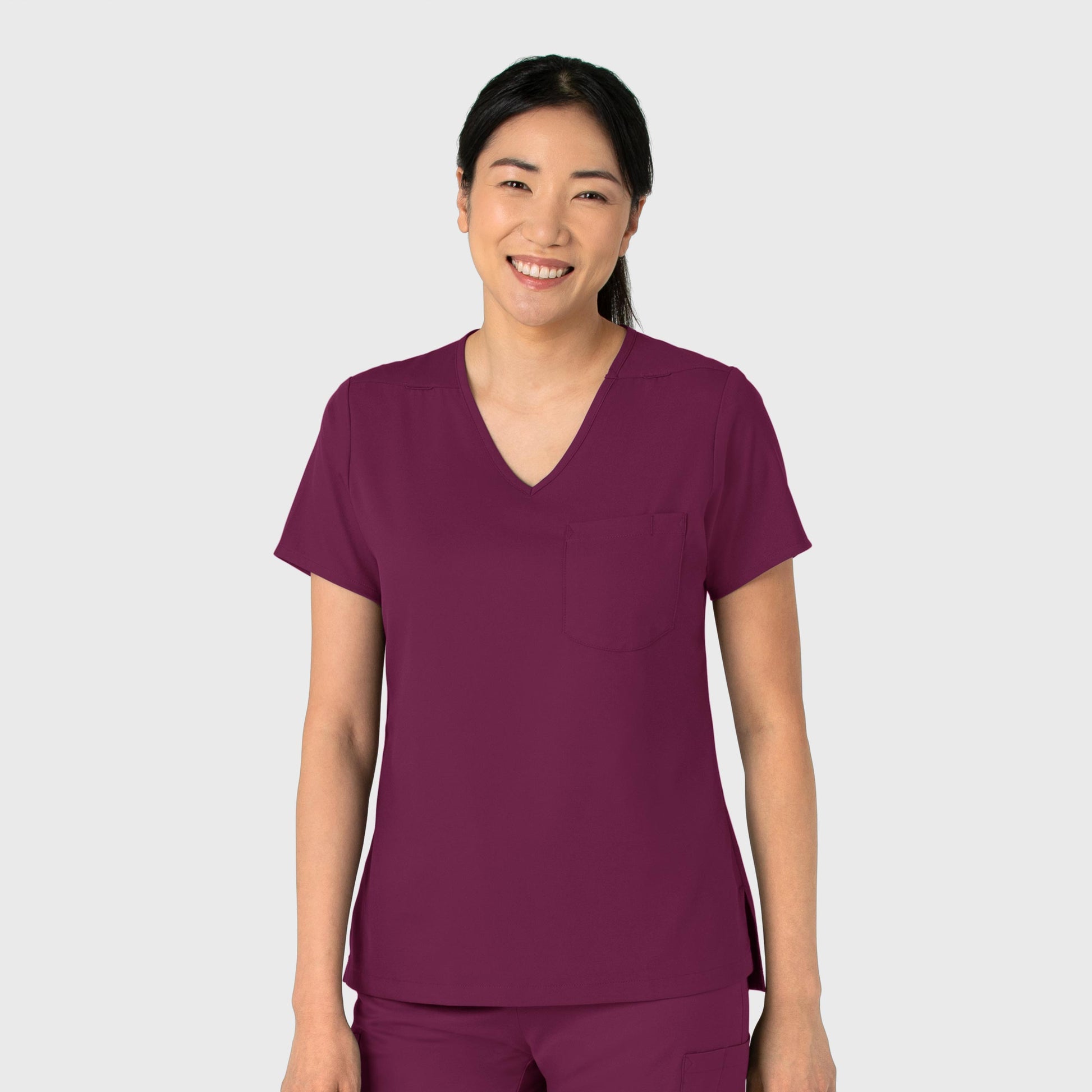 Boundless 6151 Tuck-In Scrub Top Wine Model Image Right Side | Wink