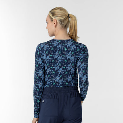 Layers 2409 Women's All-over Print Silky Tee Beachy Blooms Navy