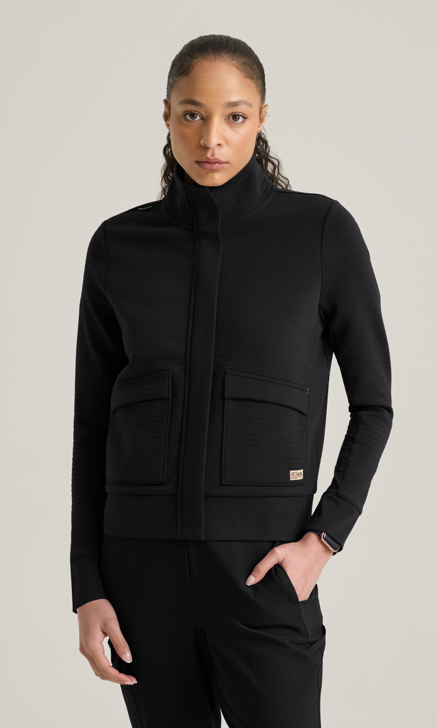 Grey's Anatomy Evolve GSSJ943 Regina Waffle Jacket Black - front