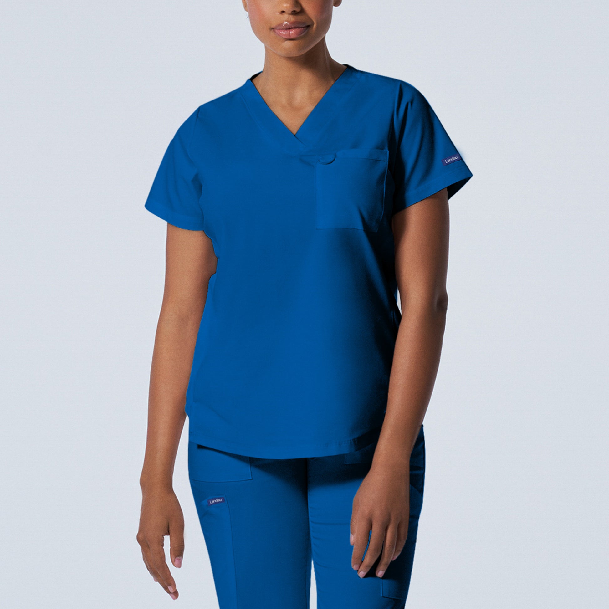 ProFlex LT107 Women's 2 Pocket V Neck Scrub Top Royal Image