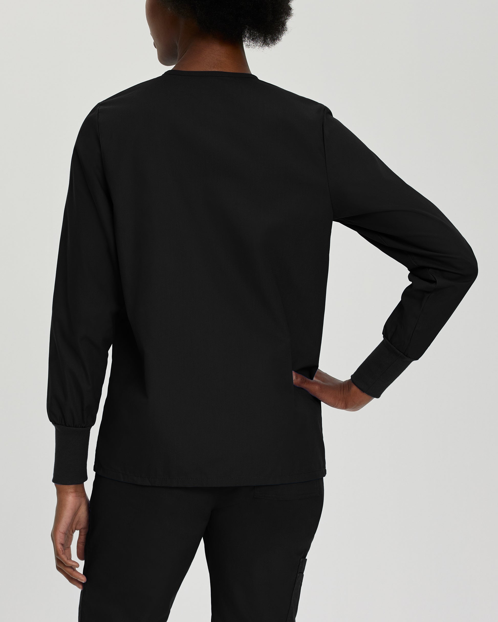 Essentials 7525 Women's 4 Pocket Warm Up Scrub Jacket Black Image