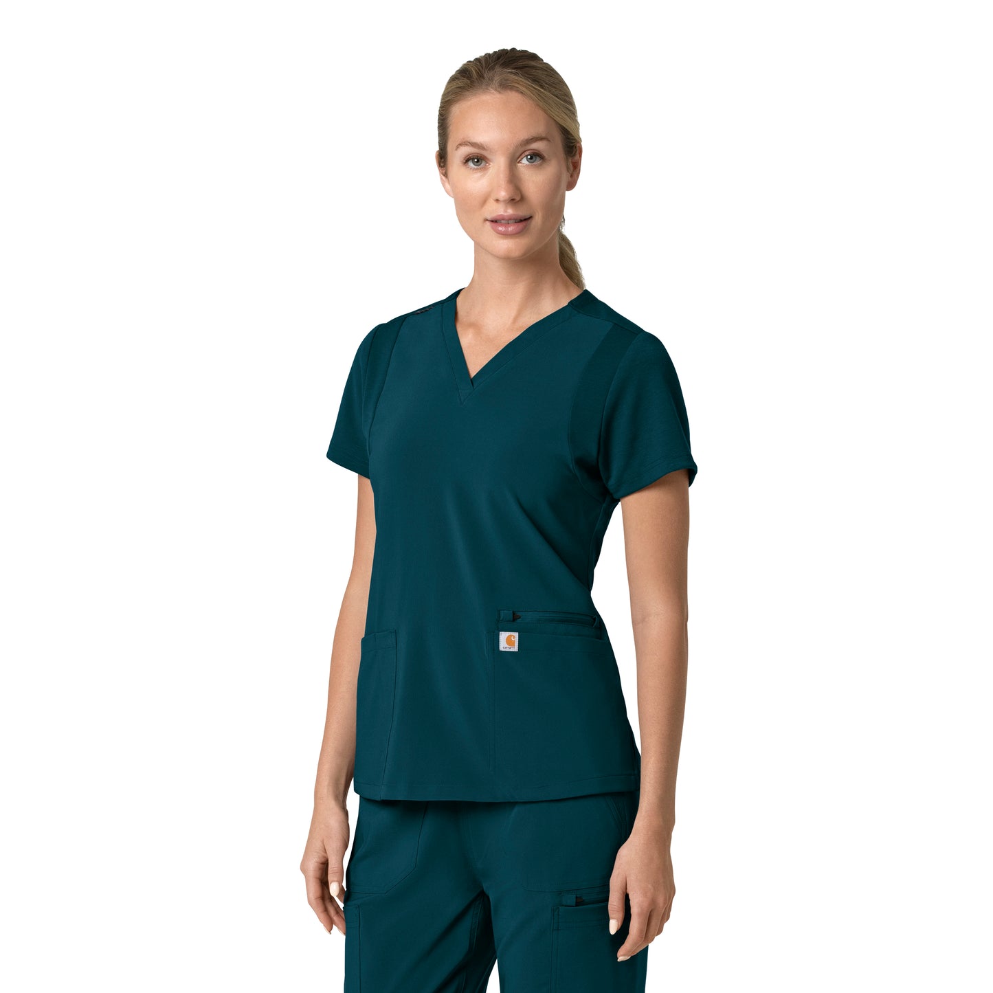 Force Cross-Flex C13210 Flex Panel V-Neck Scrub Top Caribbean Model Image Right Side | Carhartt