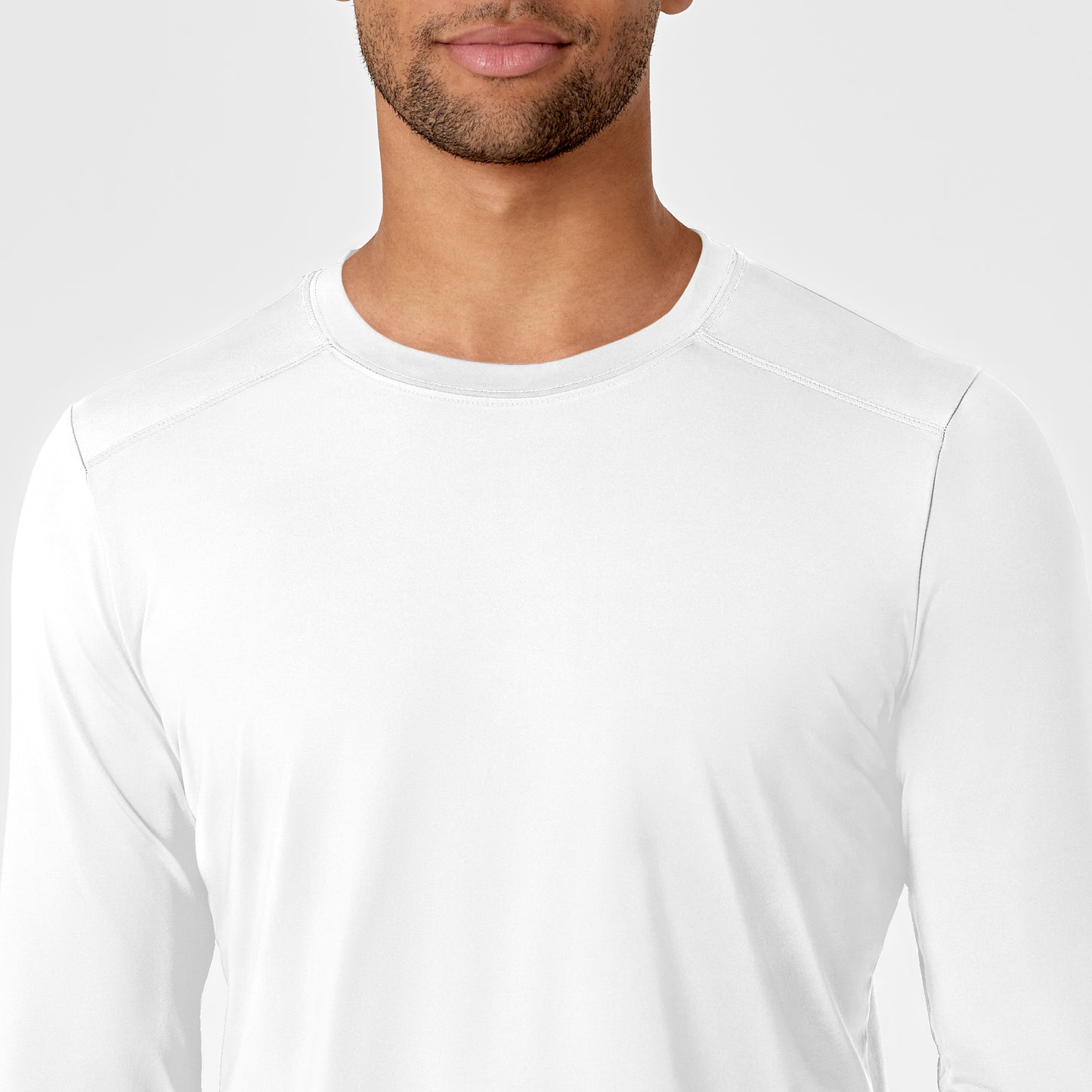 Layers 2629 Men's Performance Long Sleeve Tee White Model Image Left Side | Wink