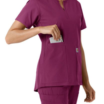 Force Essentials C12413 Notch Neck Tunic Knit Panel Scrub Top Wine Model Image Alternate | Carhartt