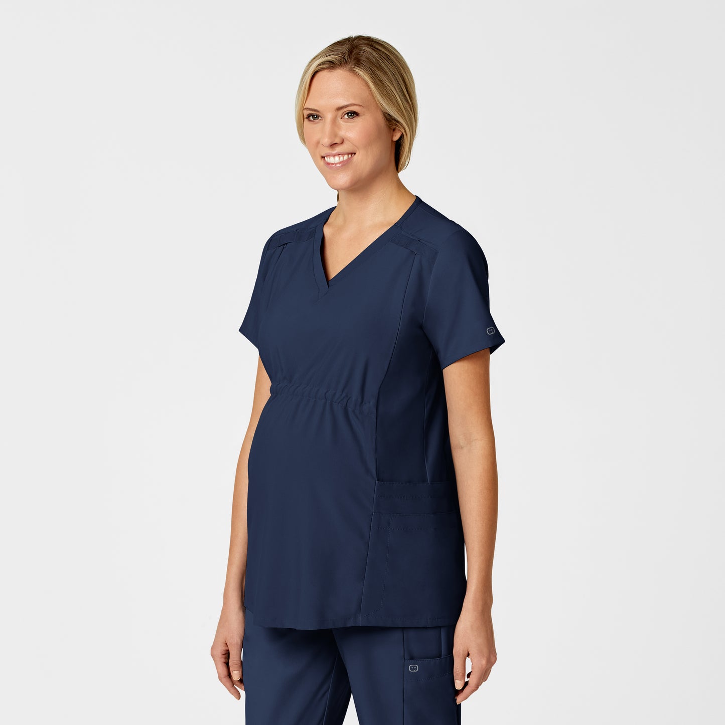 W123 4555 Maternity V-Neck Scrub Top Navy Model Image Right Side | Wink