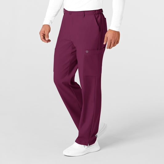 W123 5355 Men's Flat Front Cargo Scrub Pants Wine Model Image Right Side | Wink