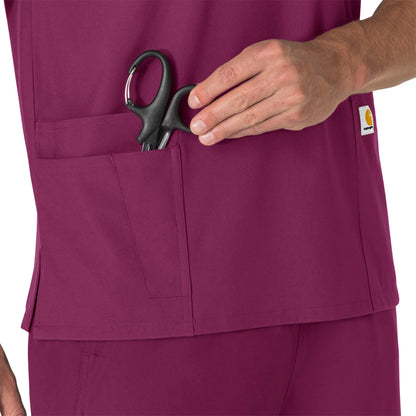 Force Essentials C15013 Unisex V-Neck 6-Pocket Scrub Top Wine Model Image Alternate | Carhartt