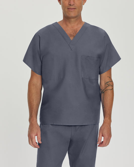 Essentials 7502 Unisex Reversible 1 Pocket V Neck Scrub Top Steel Grey Image