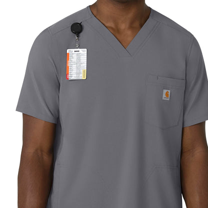 Force Cross-Flex C16410 Men's V-Neck Scrub Top Pewter Model Image Left Side | Carhartt