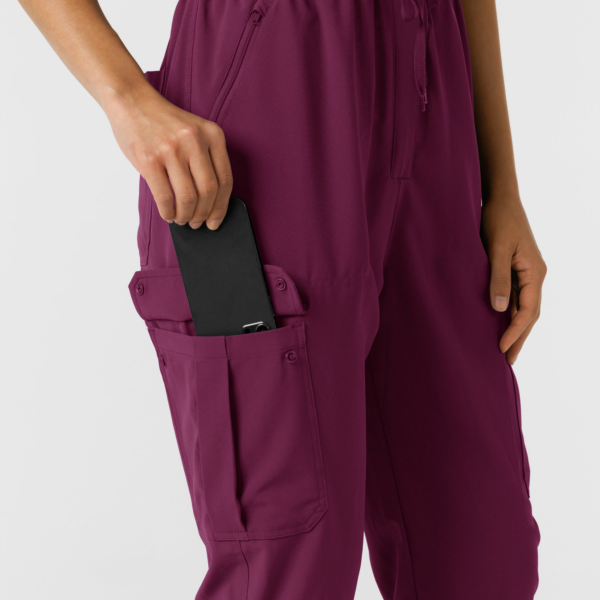 RENEW 3234 Cargo Jogger Scrub Jumpsuit Wine Model Image Alternate | Wink