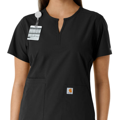 Force Essentials C12413 Notch Neck Tunic Knit Panel Scrub Top Black Model Image Alternate | Carhartt