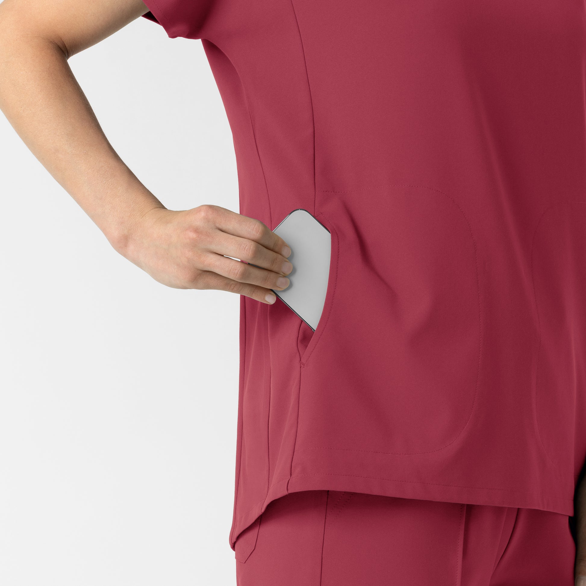 RENEW 6154 Women's V-Neck Tunic Scrub Top Ruby