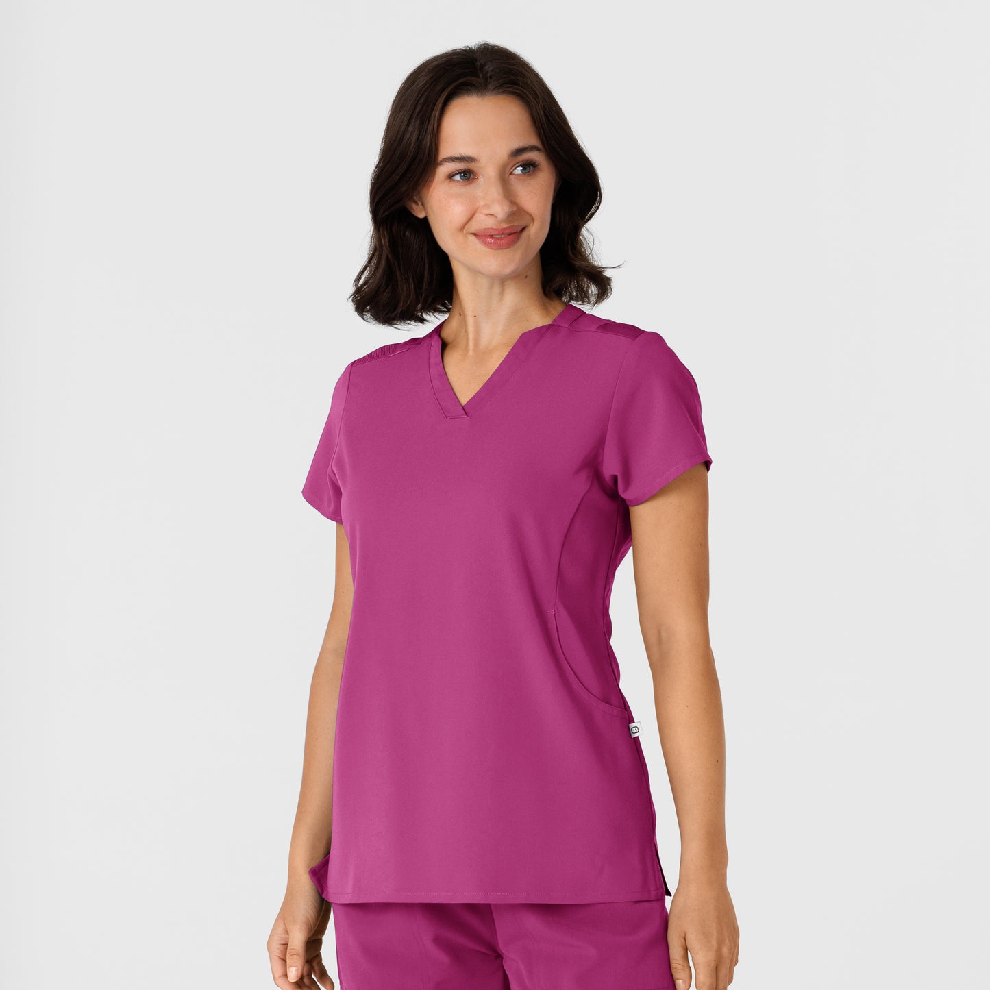 Nova 6432 Flex-n-Reach V-Neck Scrub Top Raspberry Model Image Left Side | Wink