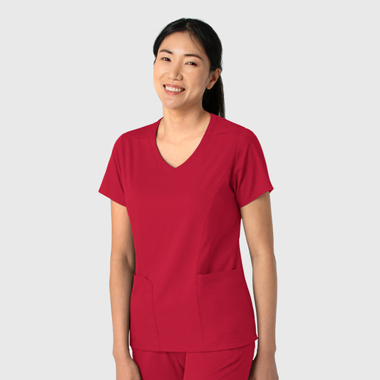 Boundless 6251 2-Pocket V-Neck Scrub Top Red Model Image Right Side | Wink