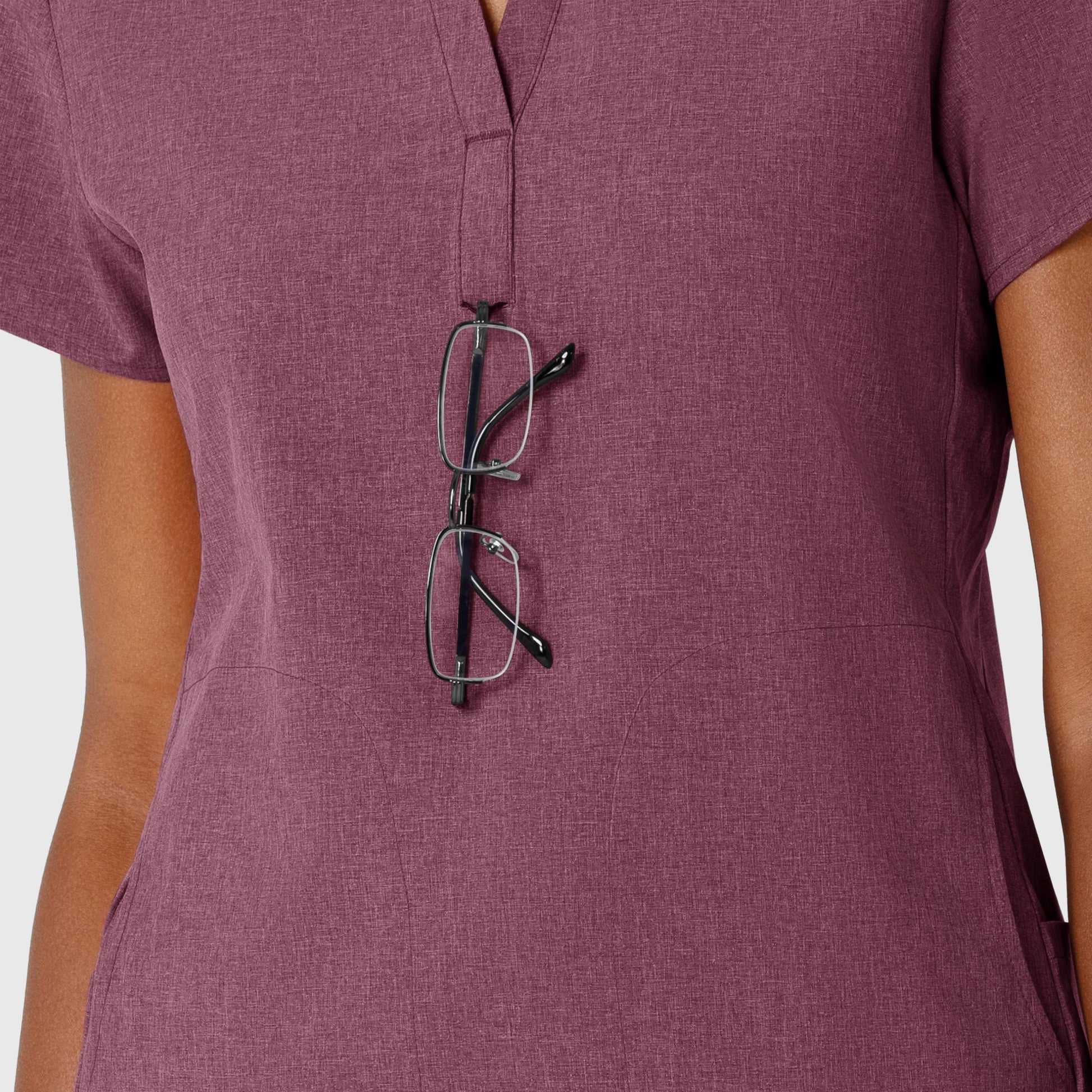 RENEW 6734 Mandarin Collar Scrub Top Wine Heather Model Image Alternate | Wink