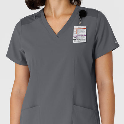 W123 6145 Flex-n-Reach Side Panel V-Neck Scrub Top Pewter Model Image Alternate | Wink