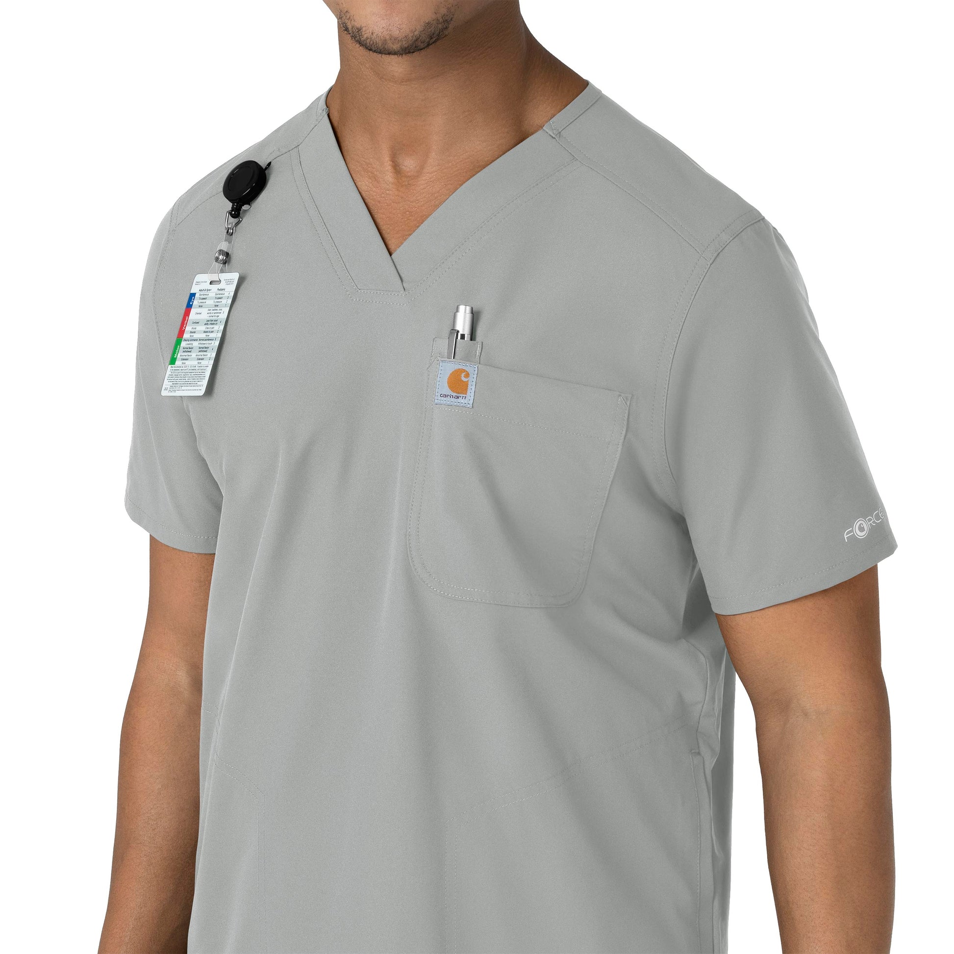 Force Essentials C16113 Men's V-Neck Shirttail Scrub Top Grey Model Image Alternate | Carhartt